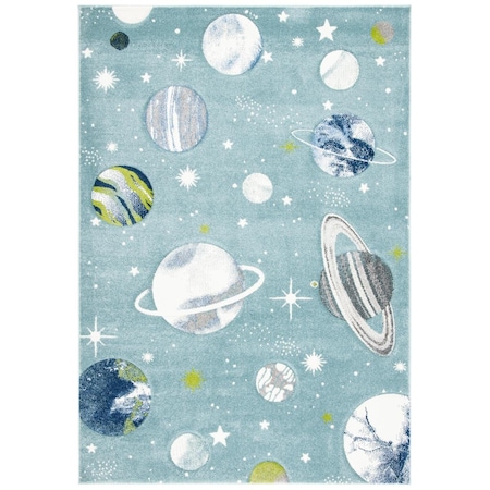 Flowers First 3 ft.-3 in. x 5 ft.-3 in. Carousel Kids Contemporary Rectangle Rug, Teal & Ivory FL1872645